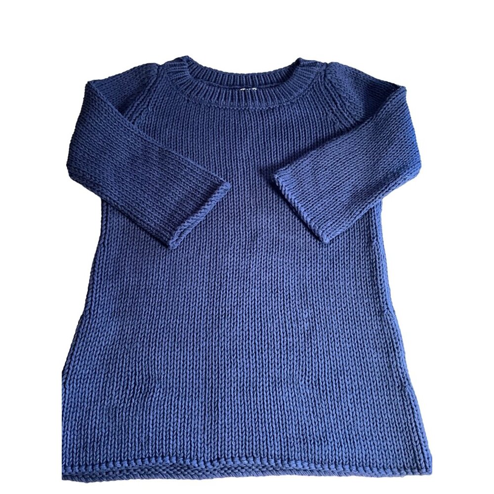 Soft Surroundings Knit Tunic Length Sweater Medium Navy Blue Cotton/Acrylic Blen